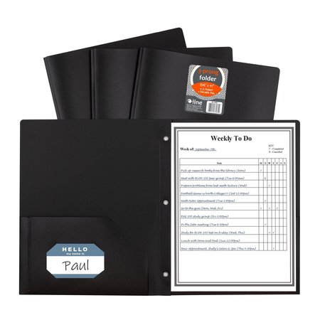 C-Line Products TwoPocket Heavyweight Poly Portfolio Folder with Prongs, Black Set of 25 Folders, 25PK 33961-BX